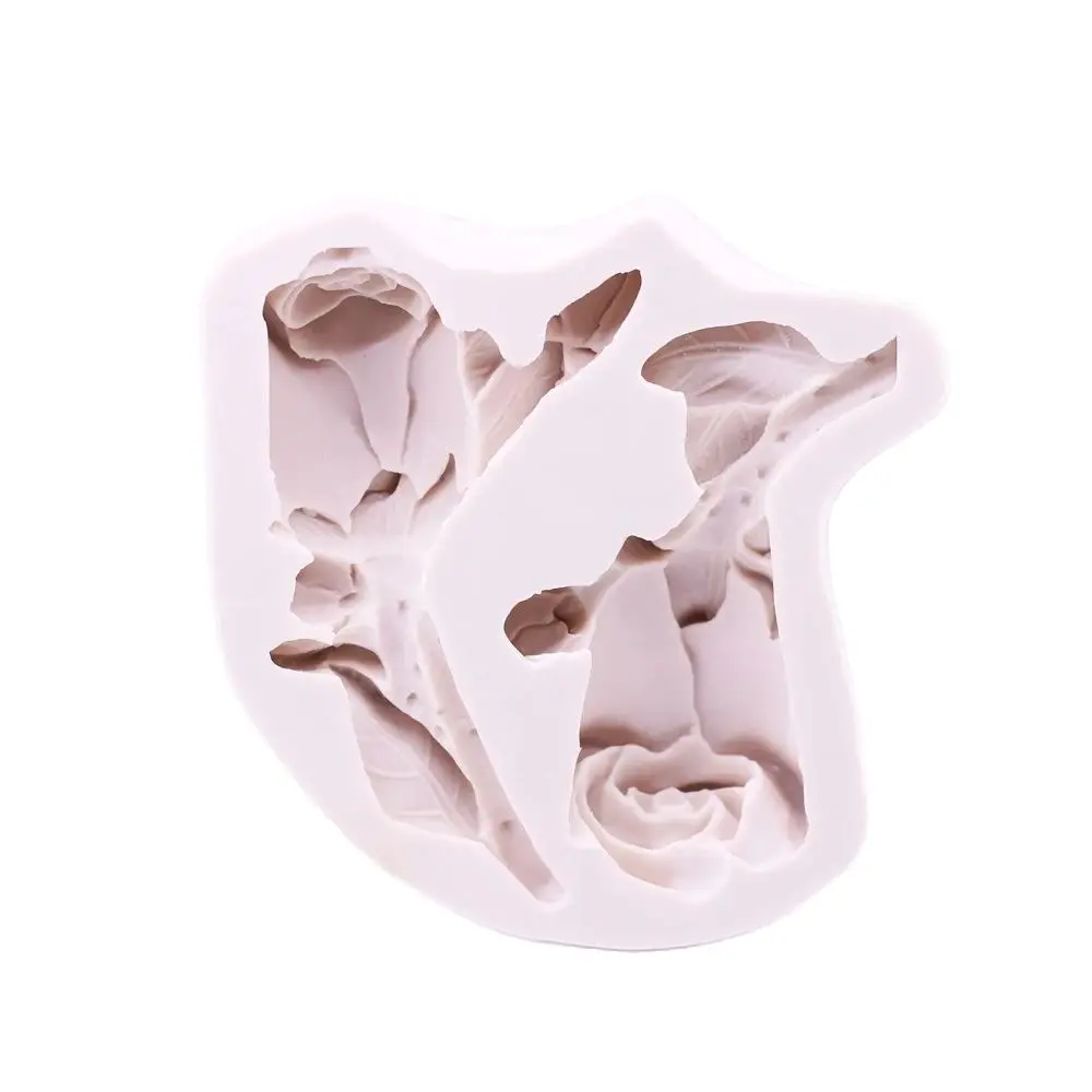 3D Rose Flower Silicone Fondant Mold 2-Cell Cake Topper Sugarcraft Icing Chocolate Baking Mould for Decorative Cooking