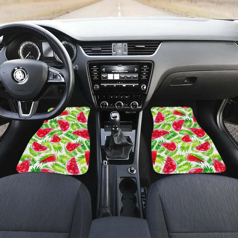 White Summer Watermelon Pattern Print Front and Back Car Floor Mats Heavy Carpet Front and Rear Full Set 4PCs Pack