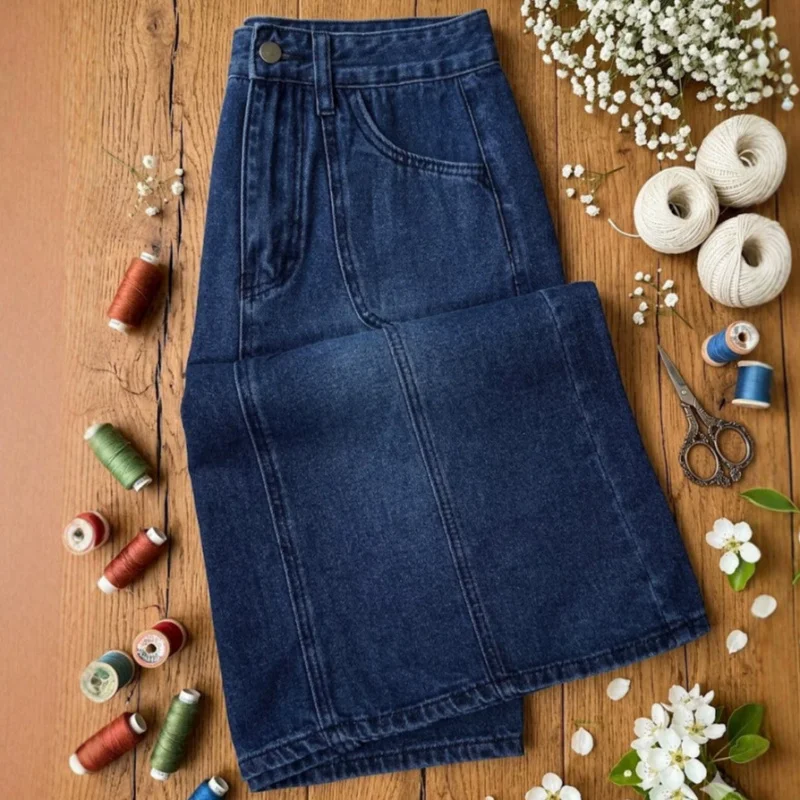 Women's High-Waisted Mid-Length A-Line Denim Skirt Retro Washed Slimming Versatile 2026 New Skirt view 4