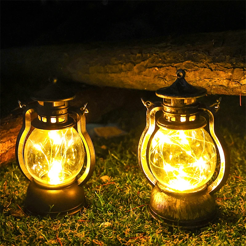 Lámpara LED Retro portátil para acampar al aire libre, linterna de llama dinámica, luz de tienda alimentada por batería, decoración de jardín, luces