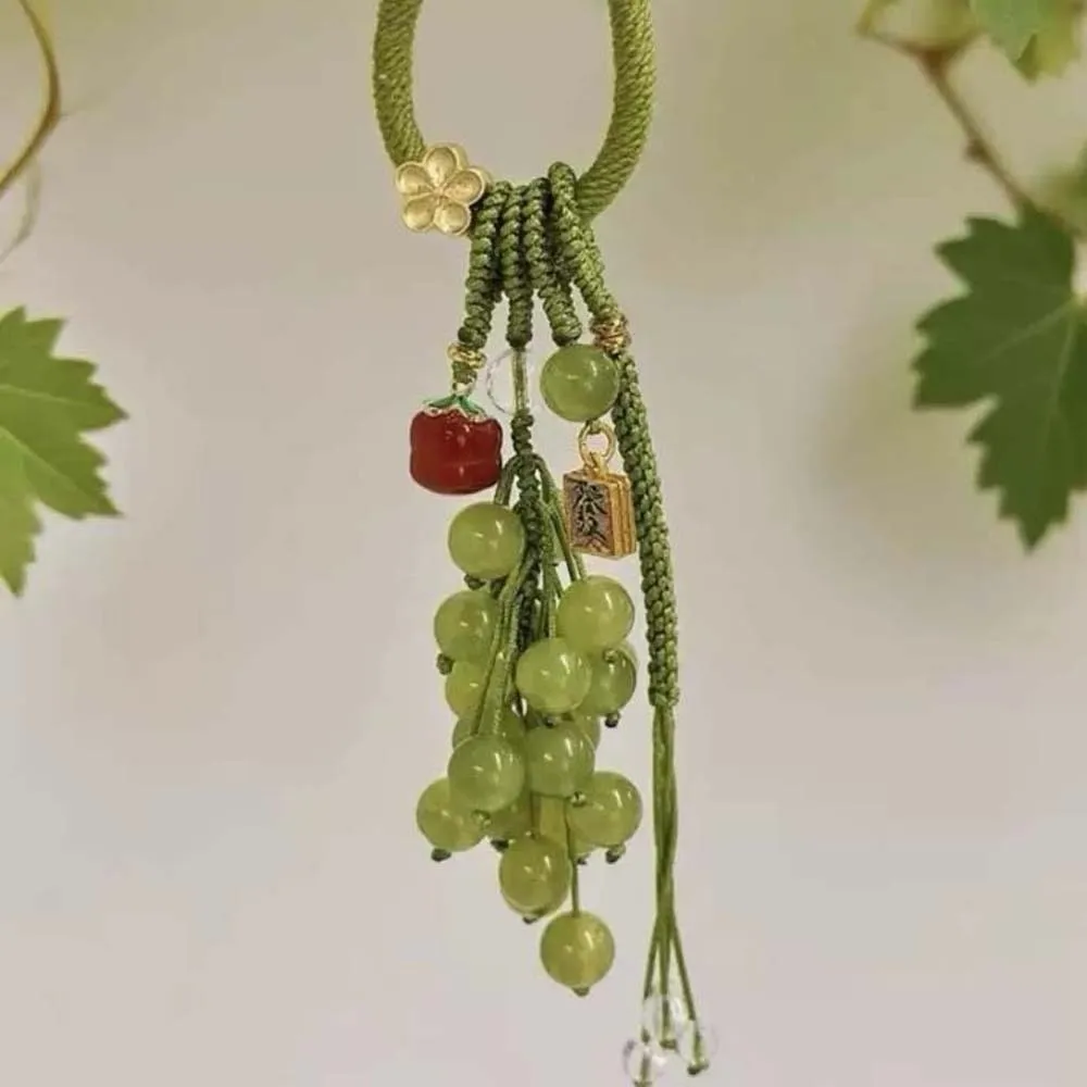 Elegant Grape Cluster Pendant Alloy Purple Crystal Grape Phone Chain Polyester Key Ring Gradient Beads Woven Pendant Women