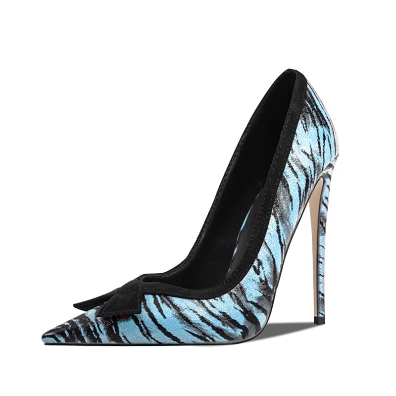 

Blue Black Tiger Print Pointed Toe Stiletto Pumps Woman Summer 2026 Sexy Leopard Print Slip-On Club Party Dress Shoes Plus Size