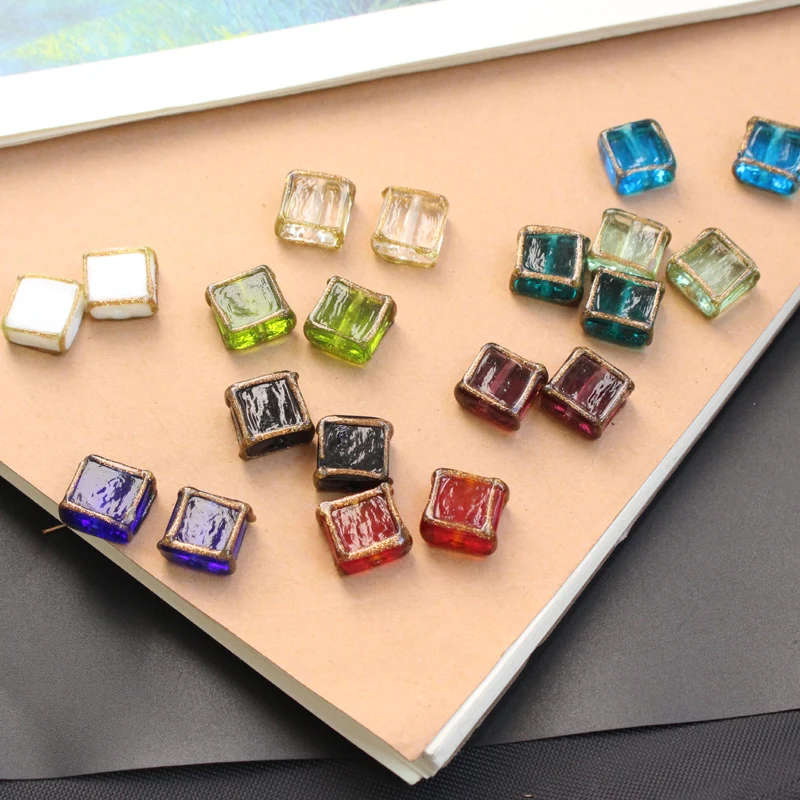 Quadratische Vintage 12mm Lampwork Glasperlen Perle Grün Weiß Blau Gemischt für Ohrring Armband Halskette Schmuckherstellung Charms DIY Acce – Detail 3