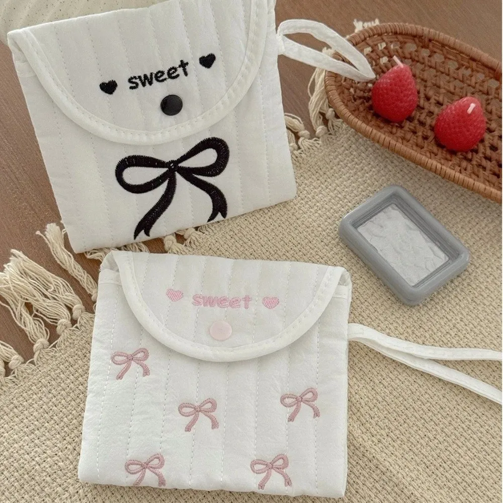 Portable Sweet Bowknot Sanitary Pad Pouch Korean-Style Mini Embroidered Clutch Embroidery Cosmetic Bag Women