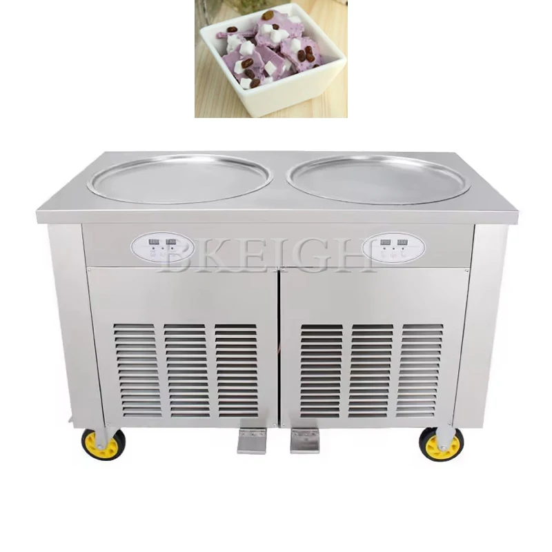 Ce Certified Double Round Flat Bottomed Pan Ice Cream Rolling Machine, Stainless Steel Commercial Frozen Yogurt Machine