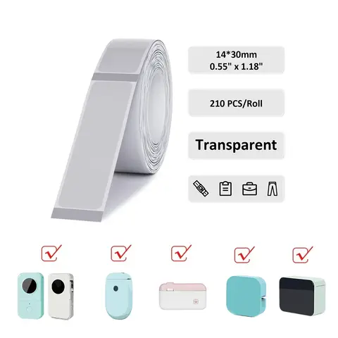 D30 미니 프린터 투명 스티커 열 롤 용지, D30, Q30, P15, P11, L11, P12 라벨링 기계 접착 라벨 테이프, 14x30mm