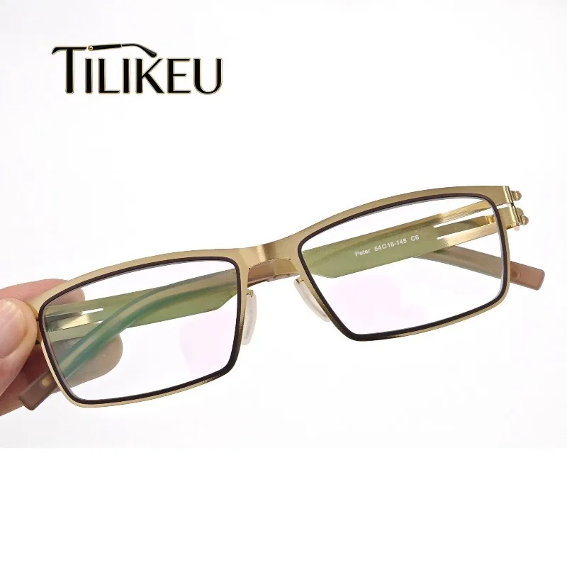 New German-style Retro Rectangular Screwless Eyeglasses Frame for Men's Luxury Brand Eyewear Optical Prescription Glasses Frame