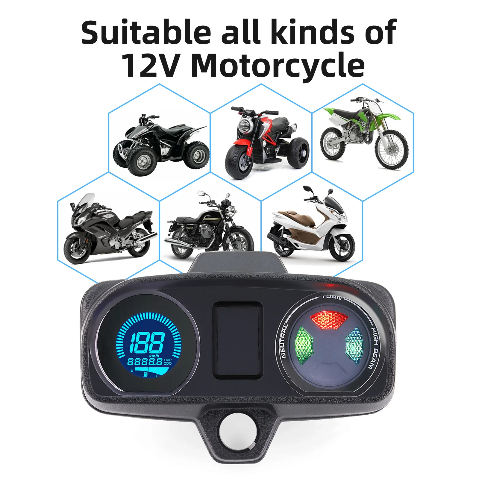 

Digital LCD Odometer Dashboard Universal Speedometer Motorcycle Instrument Most MotorBike Panel Fuel Level Meter 7 Color LED 12V