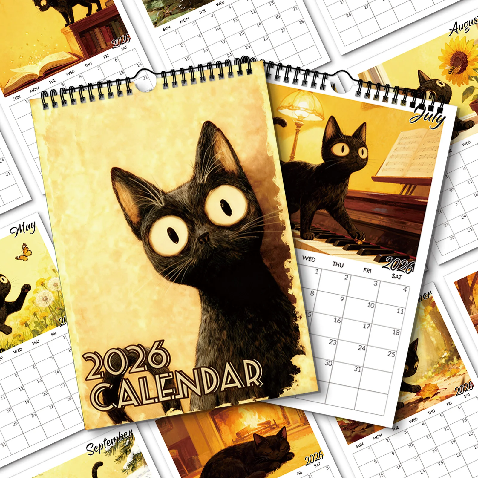 

1PC 2026 Wall Calendar, Black Cat Theme, Minimalist Decor for Home Office, Perfect Birthday, Christmas, New Year Gift