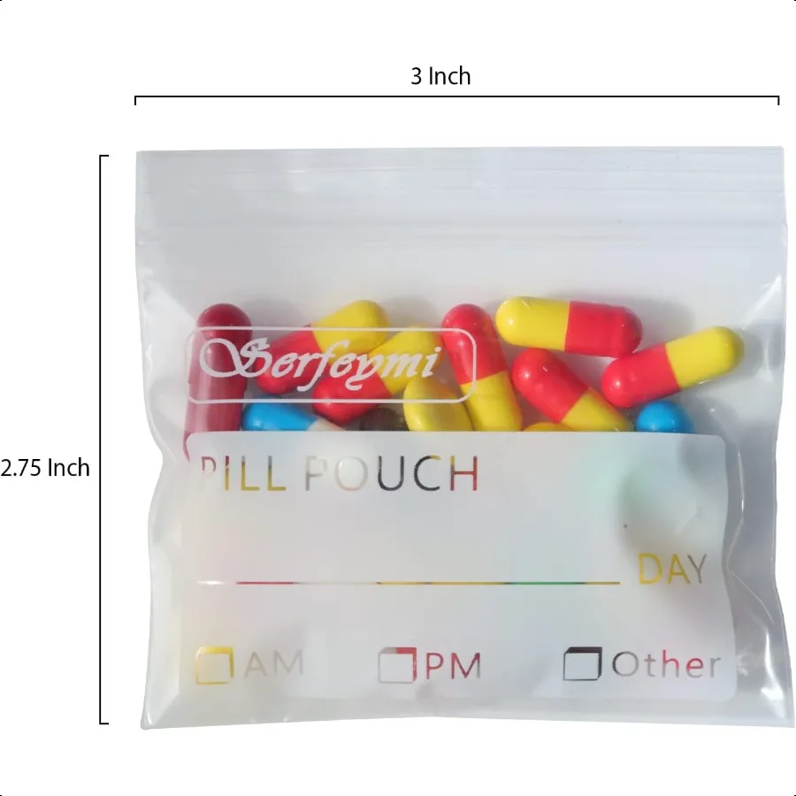 여행용 알약 가방, 알약 파우치 정리함, 120개입, BPA 프리, 3 x 2.75인치, 재사용 가능한 약 파우치, 필기 가능