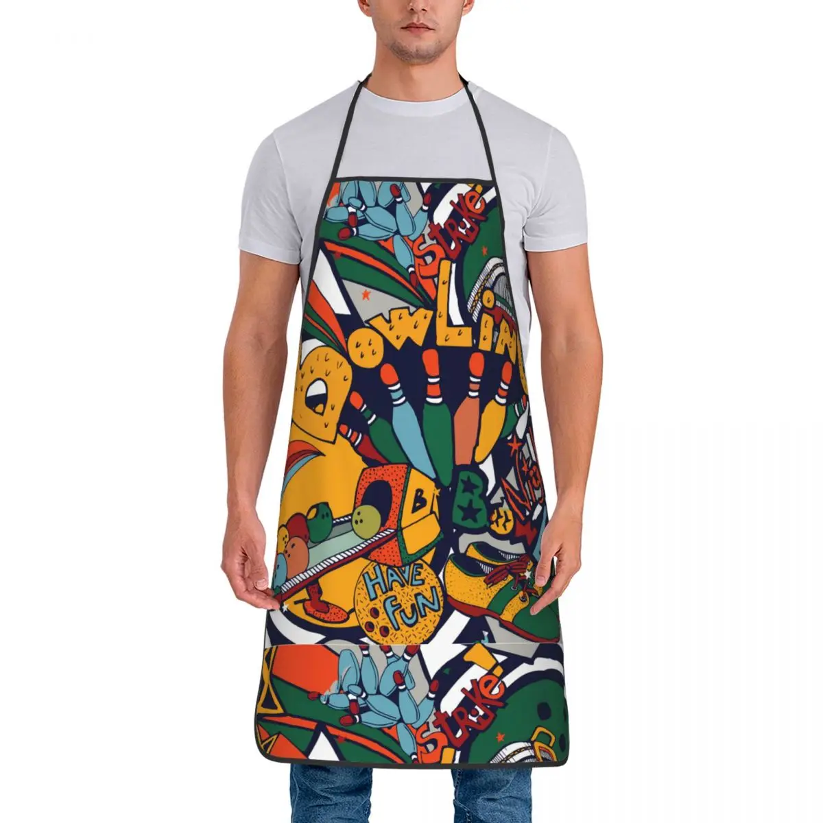 Custom Bib Vintage Bowling Collage Apron for Men Women Adult Chef Cooking Kitchen Graffiti Art Pattern Tablier Cuisine Baking