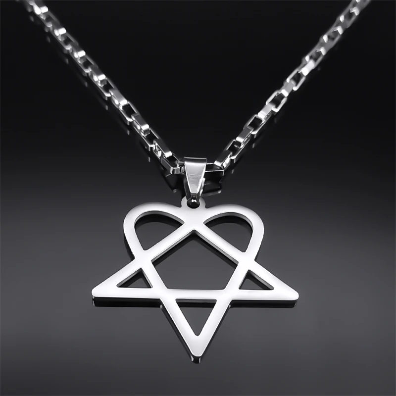 Hip Hop Rock Musik Him Heartagram Stern Herz Halskette für Frauen Männer Edelstahl Y2k Black Metal Band Goth Punk Kette Schmuck – Detail 13