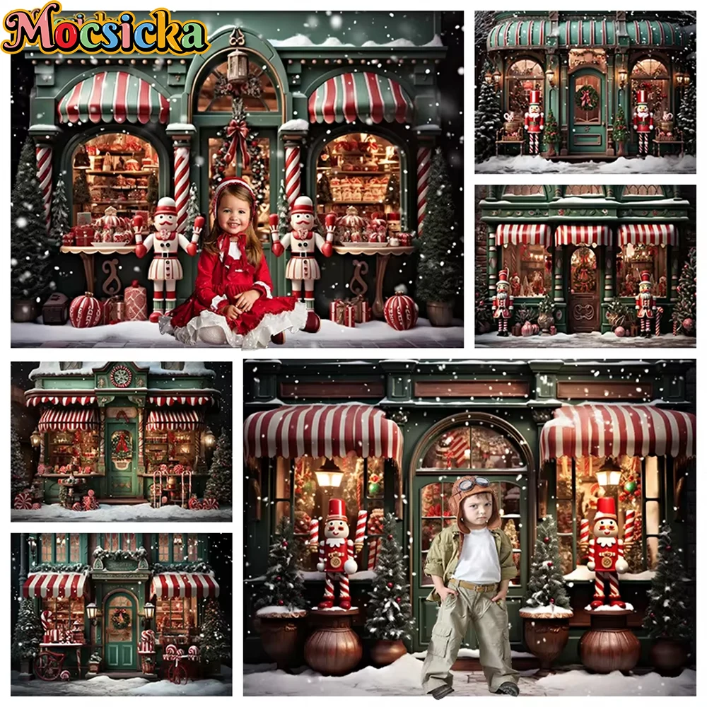 

Mocsicka Christmas Dessert Shop Photography Backdrop Winter Candy Children Birthday Photo Background Snowflake Decoration Banner
