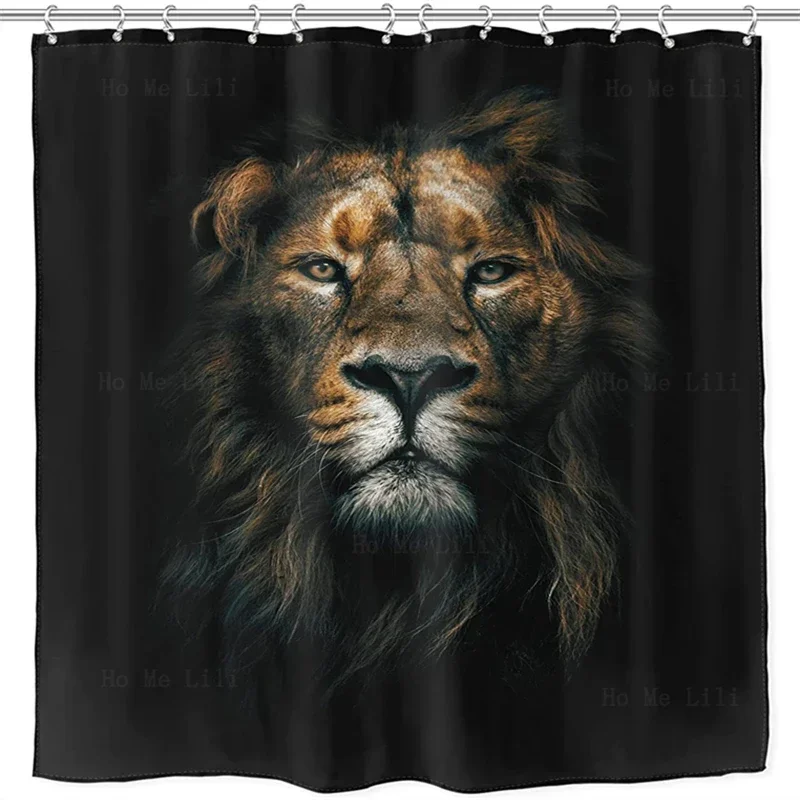 Lion Mens Black Masculine Male Vintage Majestic Jungle King Head Wildlife Animal Safari Cool Art Bathroom Decor Shower Curtains