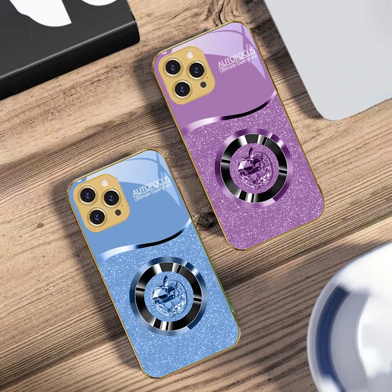 Кристально-фиолетовый Apple для iPhone 16 16 Pro Max 15 P ro 14 13 Plus 12 Mini 11 Pro Max XS Max XR Золотой чехол для телефона из закаленного стекла
