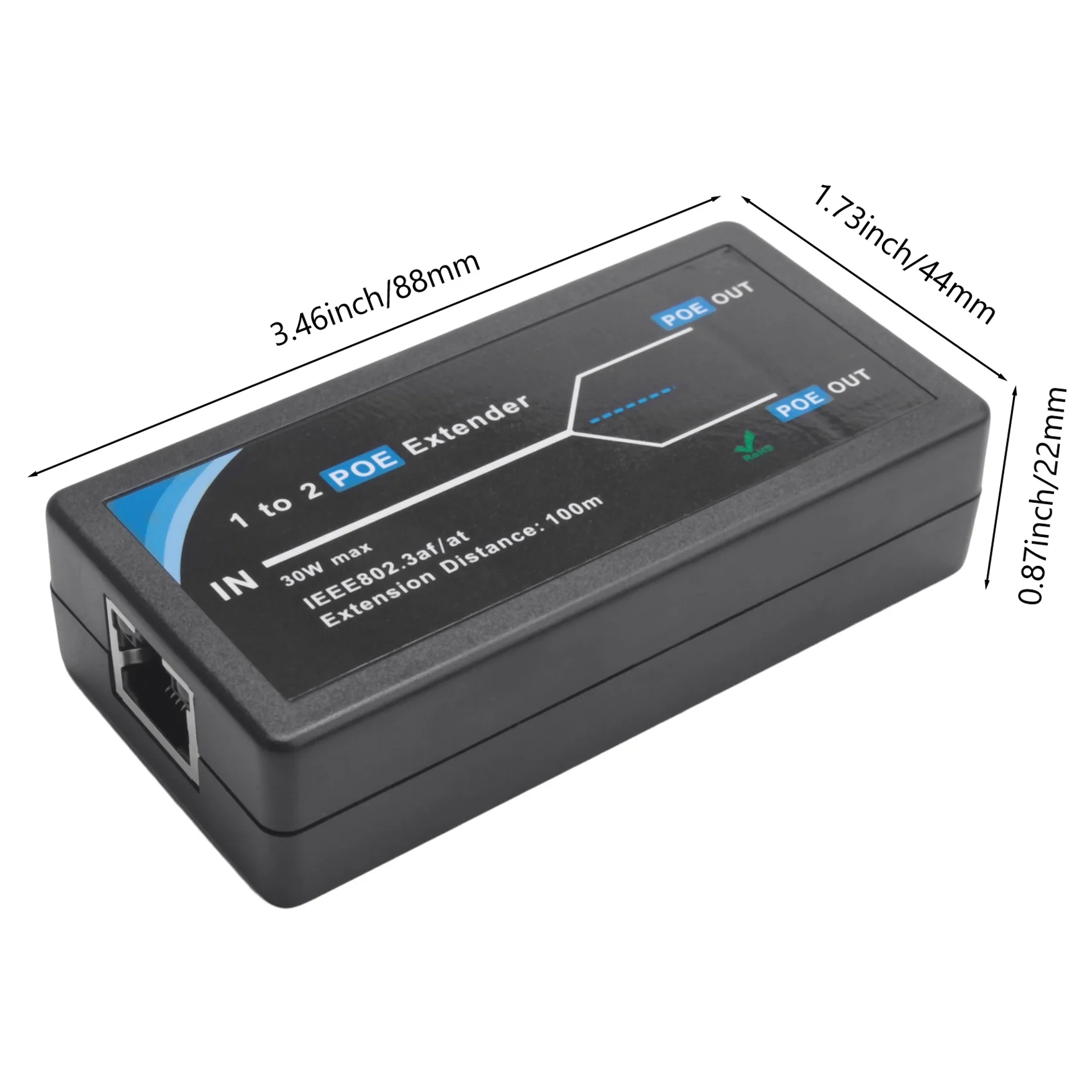 Prolongateur POE à 2 ports pour caméra IP, 10/100Mbps, avec stérilisation IEEE, entrée/sortie standard 3Af, portée de 100 mètres