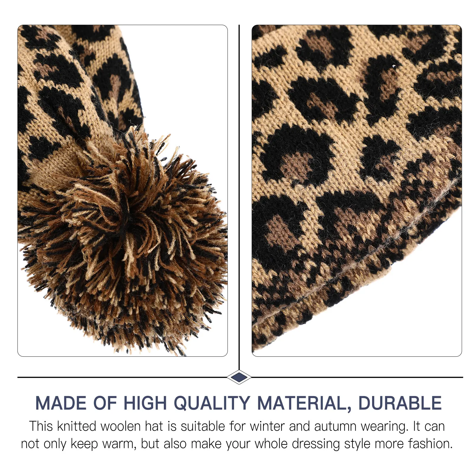 

Women Knitted Hat Leopard Printed Warm Woolen Winter Autumn Earflap Cap Soft Skin-Friendly Flexible Lightweight For