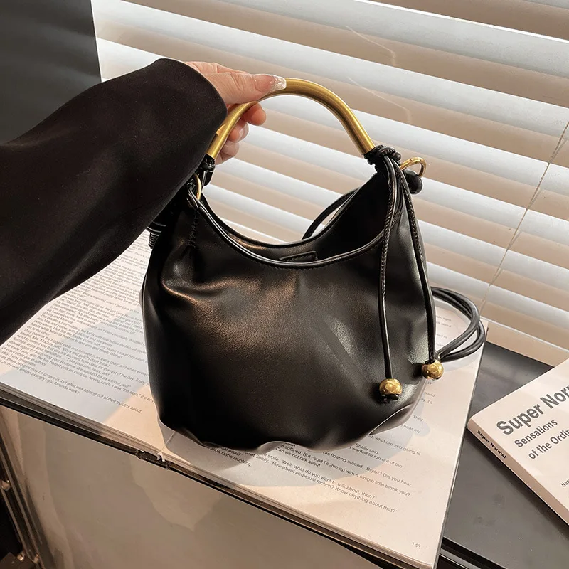 

Urban fashion handbag women's bag premium texture pleated metal texture portable simple versatile shoulder messenger bag