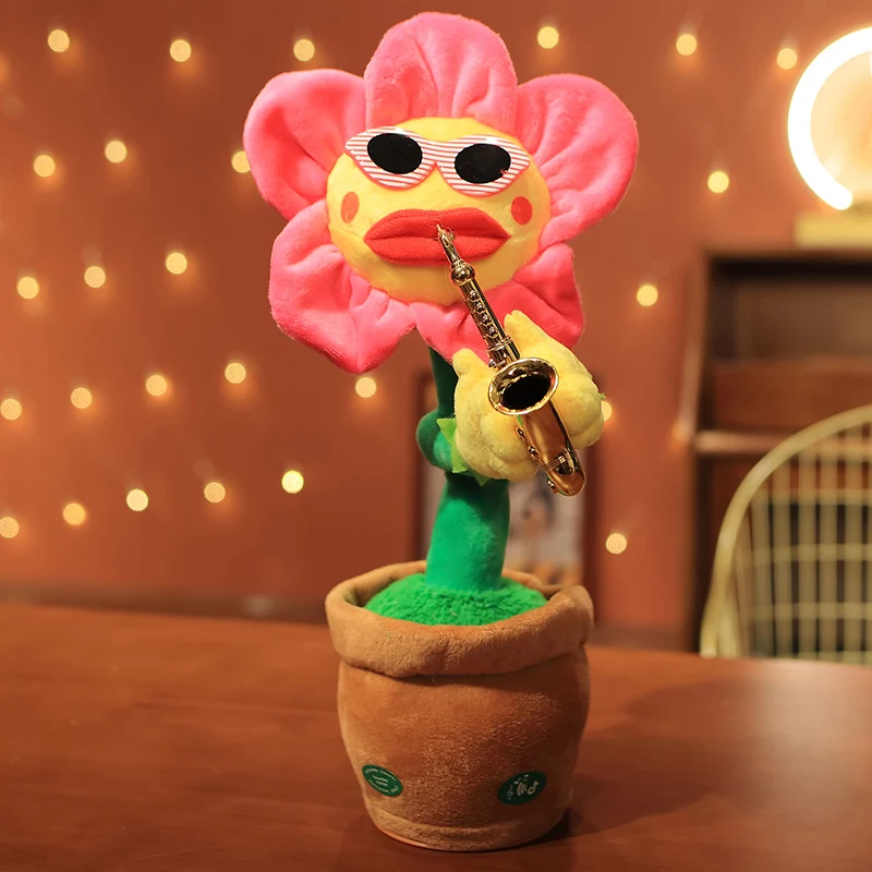 

35CM Electric Sunflower Plush Toys Soft Stuffed Plant Doll Funny Dancing Singing Potted Sunflower Creative Gifts