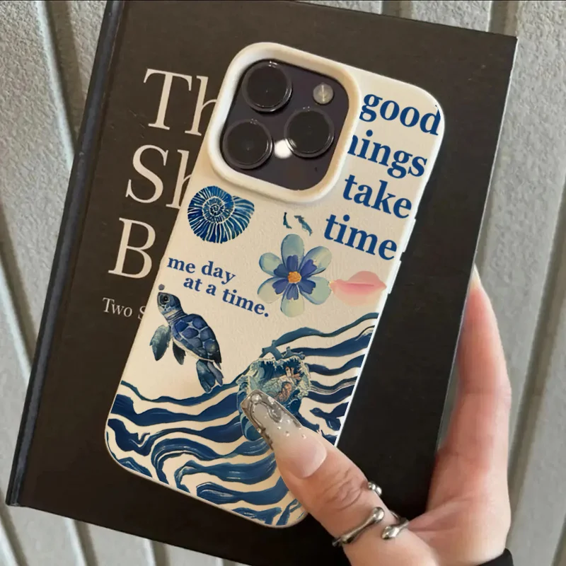 حافظة هاتف مضادة للصدمات لهاتف آيفون 16 15 14 Plus 13 11 12 Pro Max 16e X XR XS غطاء أنماط تموج الماء على شكل زهرة السلحفاة البحرية الرجعية #3