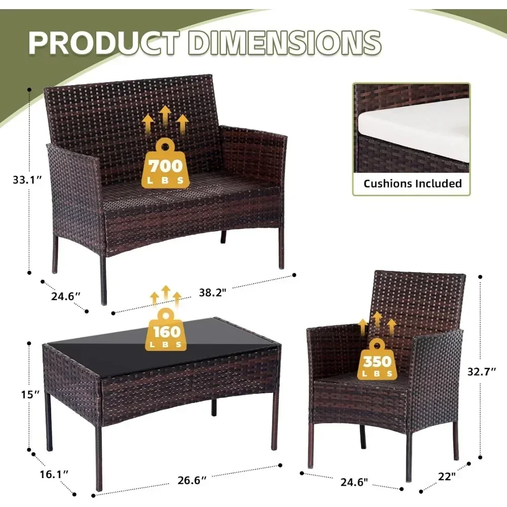 Patio Furniture Set 4 Pieces Conversation Sets Outdoor Wicker Rattan Chairs Garden Backyard Balcony Porch Poolside Loveseat