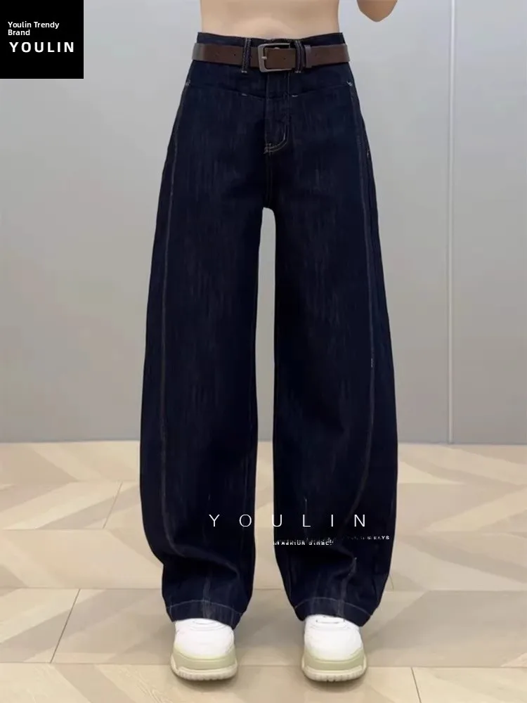 

Мужские джинсы Deep Blue Wide Leg в американском ретро-стиле, свободные прямые рабочие брюки, повседневные, с высокой талией, на молнии