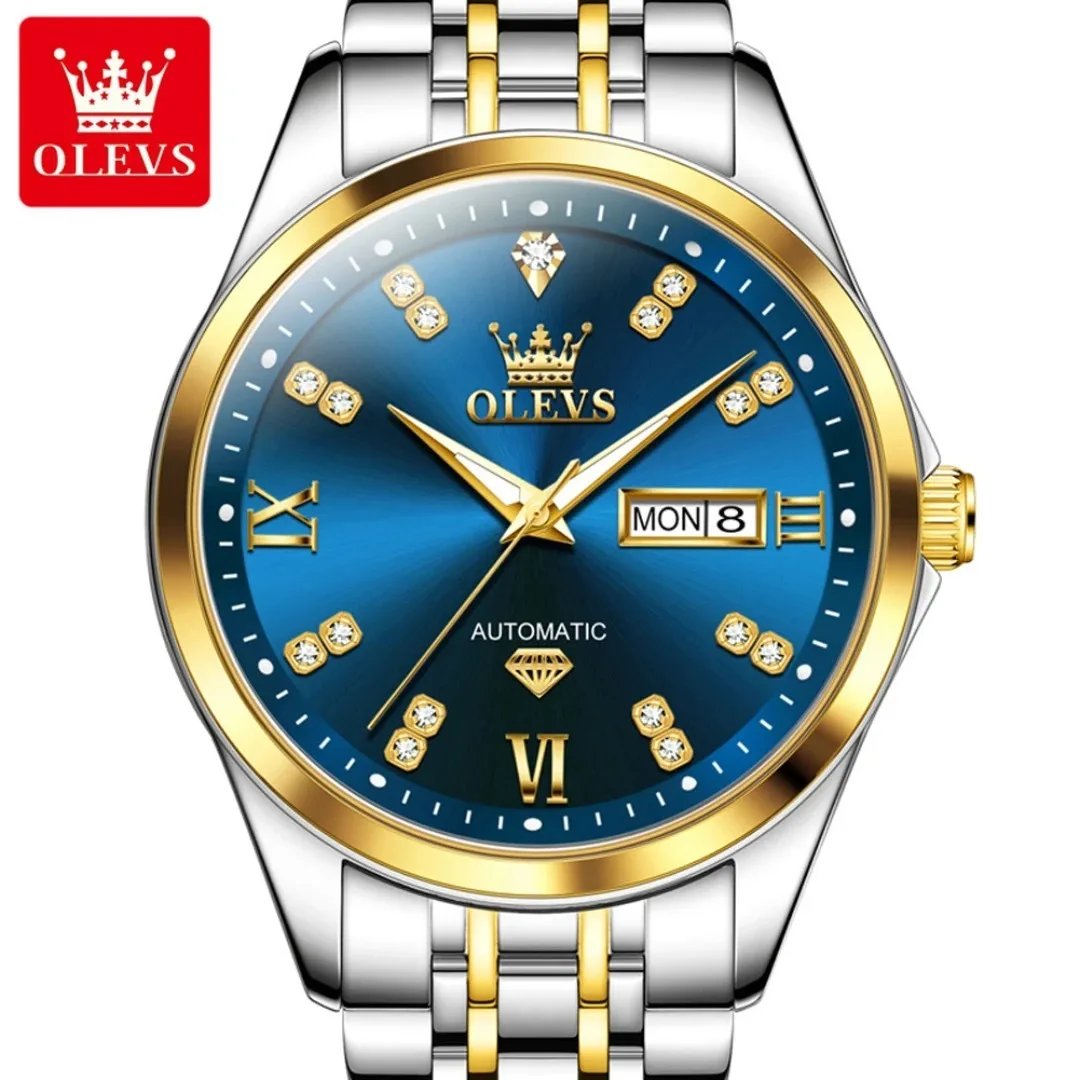OLEVS 9801 ساعة ميكانيكية أوتوماتيكية بالكامل فاخرة موضة توربيون ساعة رجالية مرحلة القمر التقويم أسبوع مقاوم للماء ساعة Reloj