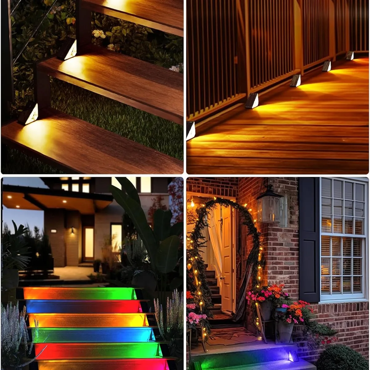 Solar Lights Outdoor Warm + Rgb Solar Traplicht Decoratief Voor Tuin Waterdicht Op Zonne-Energie Werkend Hek Licht Led Buitenverlichting