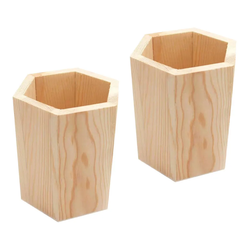 

2Pcs Pine Wood Pen Holder Storage Cup for Desk Organizer DIY Craft Tool Pot Stationery Accessories Pencil Vase
