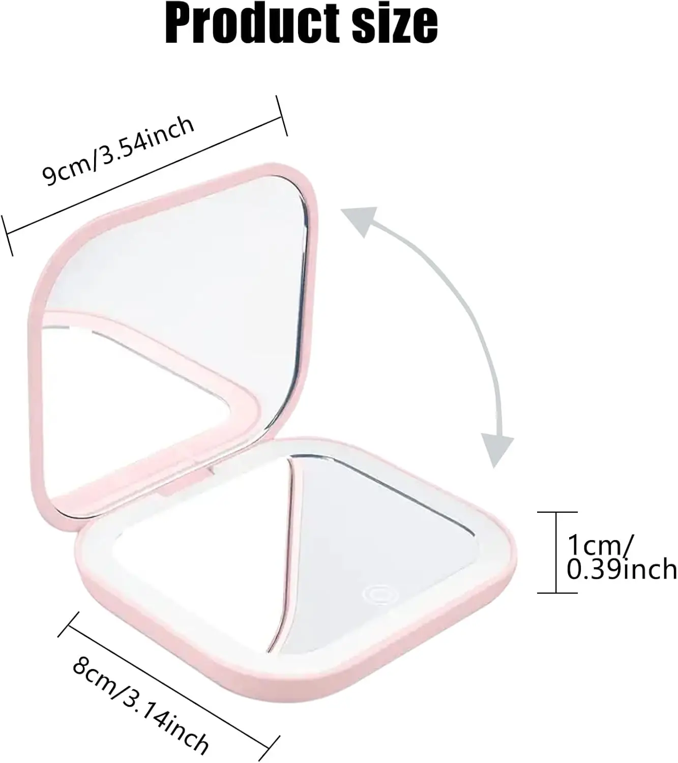 Espejo de maquillaje de tocador de bolsillo iluminado portátil con pinzas para cejas Mini espejo cosmético compacto de viaje con aumento 1X/3X con LED