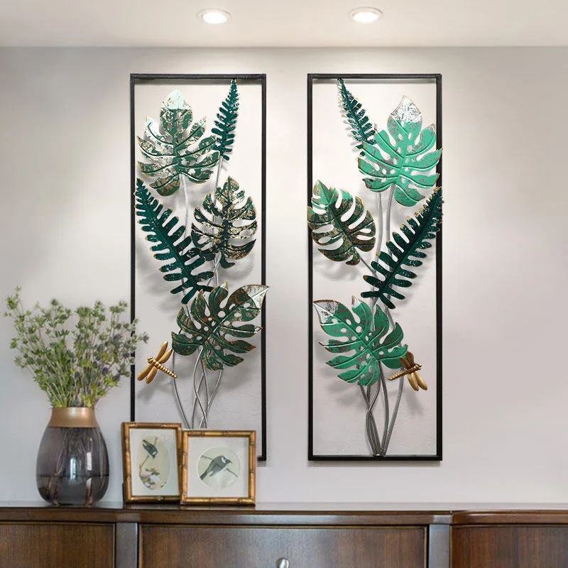 nq- American Dimensional Simulation Green Plant Wall Hanging Decoration Creative Living Room Home Porch Hallway Iron Wall~