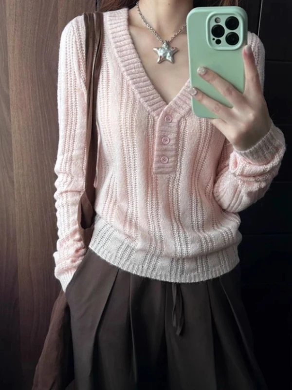

Pink V-ne Knitwear Women's Base Layer Sweater Inner Wear Autumn Winter Color Slim Fit Sle Commute Faion