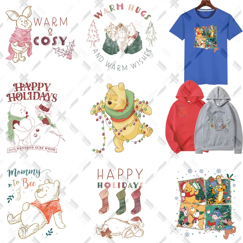 Christmas style Disney Winnie the Pooh Clothing Thermoadhesive Patches adhesive Iron-on Cartoon Stickers DIY Appliques