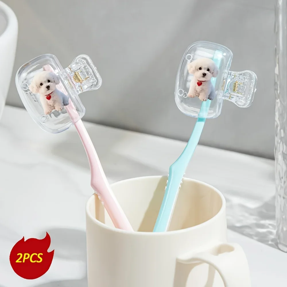 2pcs White Bichon Frise Toothbrush Covers Perfect for Home And Travel Use Daily Necessities lovely Gift for Women Ladies Girls