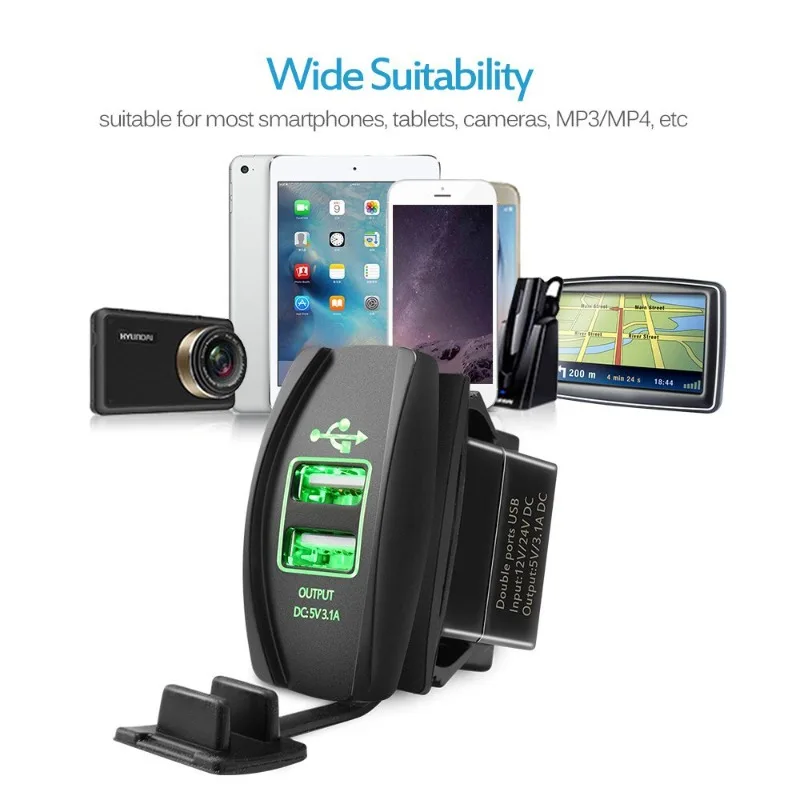 شاحن مفتاح هزاز USB مزدوج مخرج 3.1 أمبير، تصميم مخصص لـ rv والسيارة، مقبس ولاعة سجائر مقاوم للماء مع مؤشر LED #1