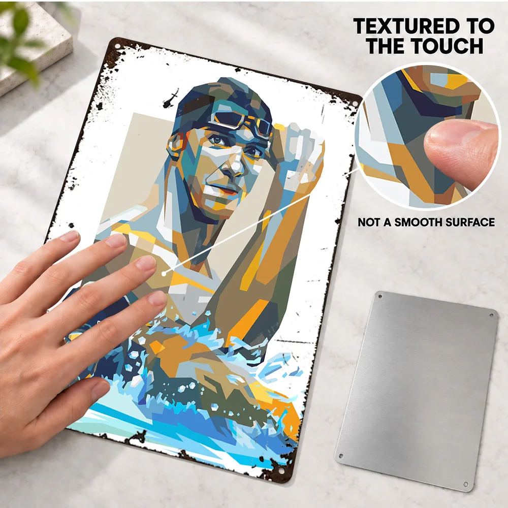 Michael Phelps Goggles Portrait Textured Metal Poster Customized Aluminum Sign Swim Cap And Graphic Wall Art For Training Room