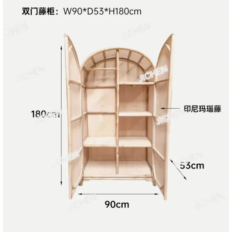 

ZQT Nordic Natural Rattan Single-door Wardrobe Homestay Home Small Apartment Bedroom Retro Storage Cabinet