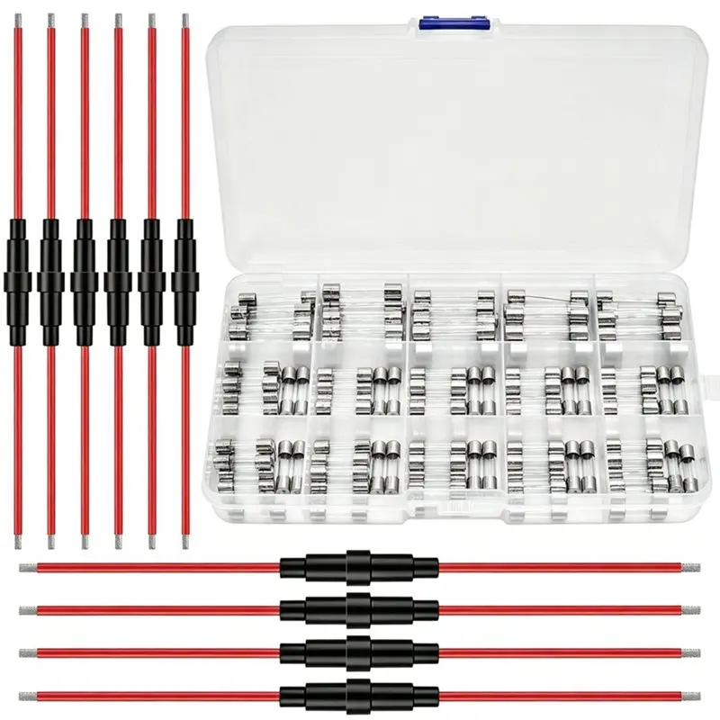 ABMR-10Pcs 5X20mm / 6X30mm 18 AWG Fuse Holder Inline Screws Type + 15 Values 150Pcs Fast Blow Glass Fuses