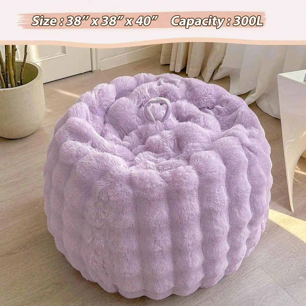 Faux Rabbit Fur Bean Bag Cover For Kids Adults Soft Fuzzy Stuffed Animal Storage Comfy Shaggy Bubble Waffle Design No Filler In view 5