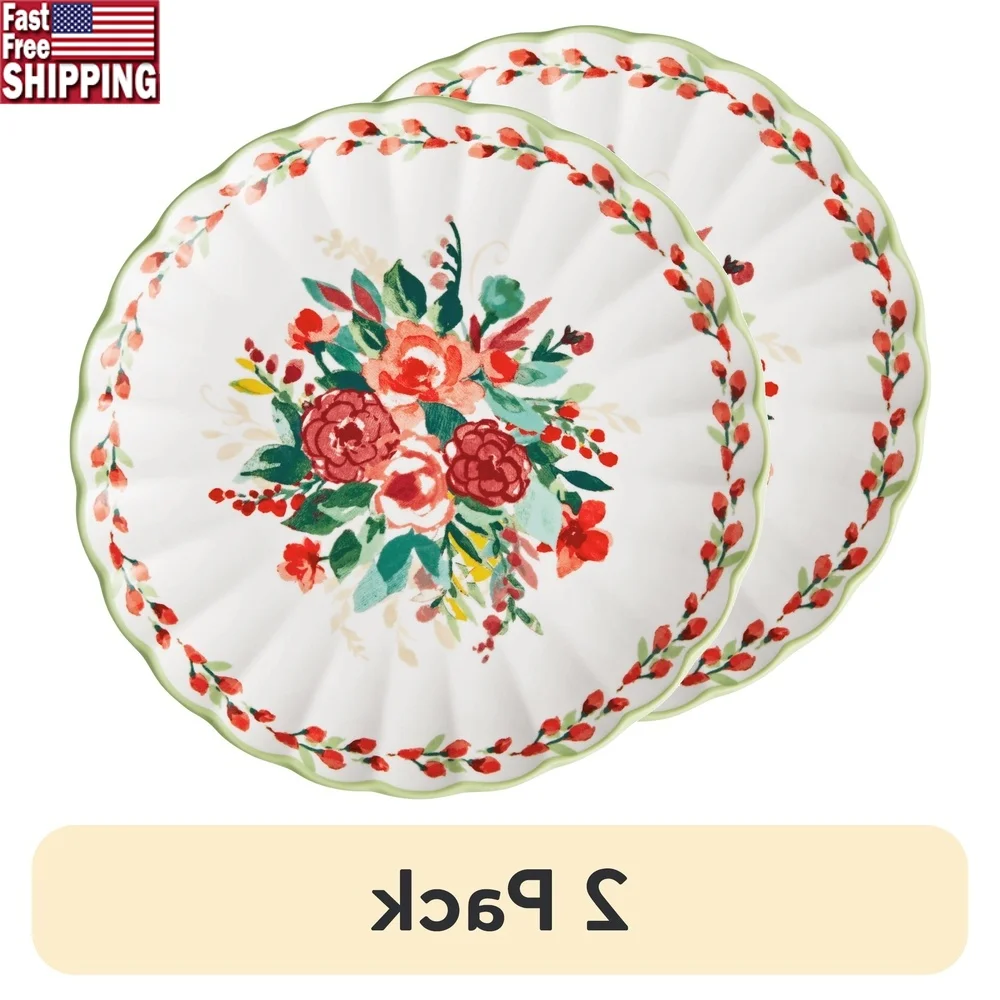 

2 Pack 8.46 Inch Floral Ceramic Salad Plates Durable Dishwasher Safe Round Tableware Perfect Dining and Entertaining