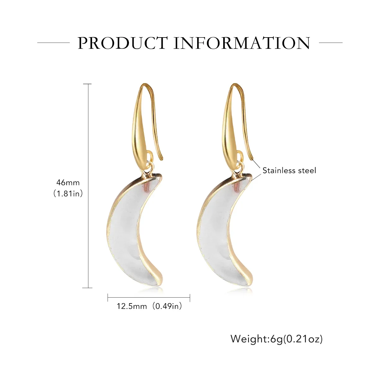 Exquisite Women's Earrings Generous Natural Stone Moon Shape Amethyst Agate Garnet Earrings Jewelry Accessoires