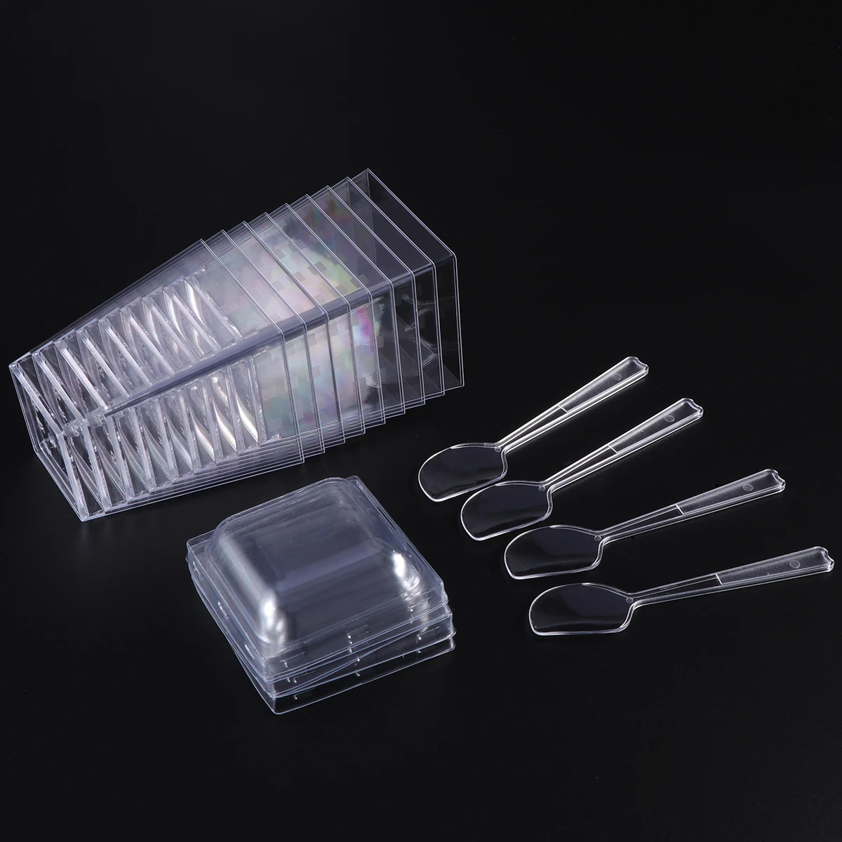 

25 set 150Ml Square Jelly Set With Lids Spoons Mini Dessert Cups Leakproof Clear Plastic Mousse Cups For Birthday Wedding