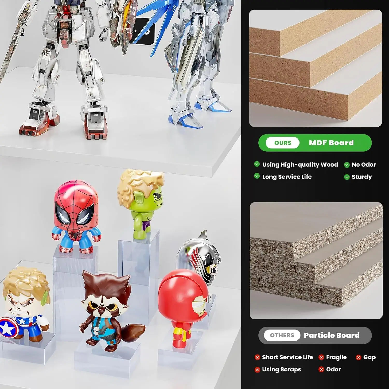 Vetrina a 4 livelli con luci a LED, custodia Curio bianca con sensore di movimento, larghezza 15,7'