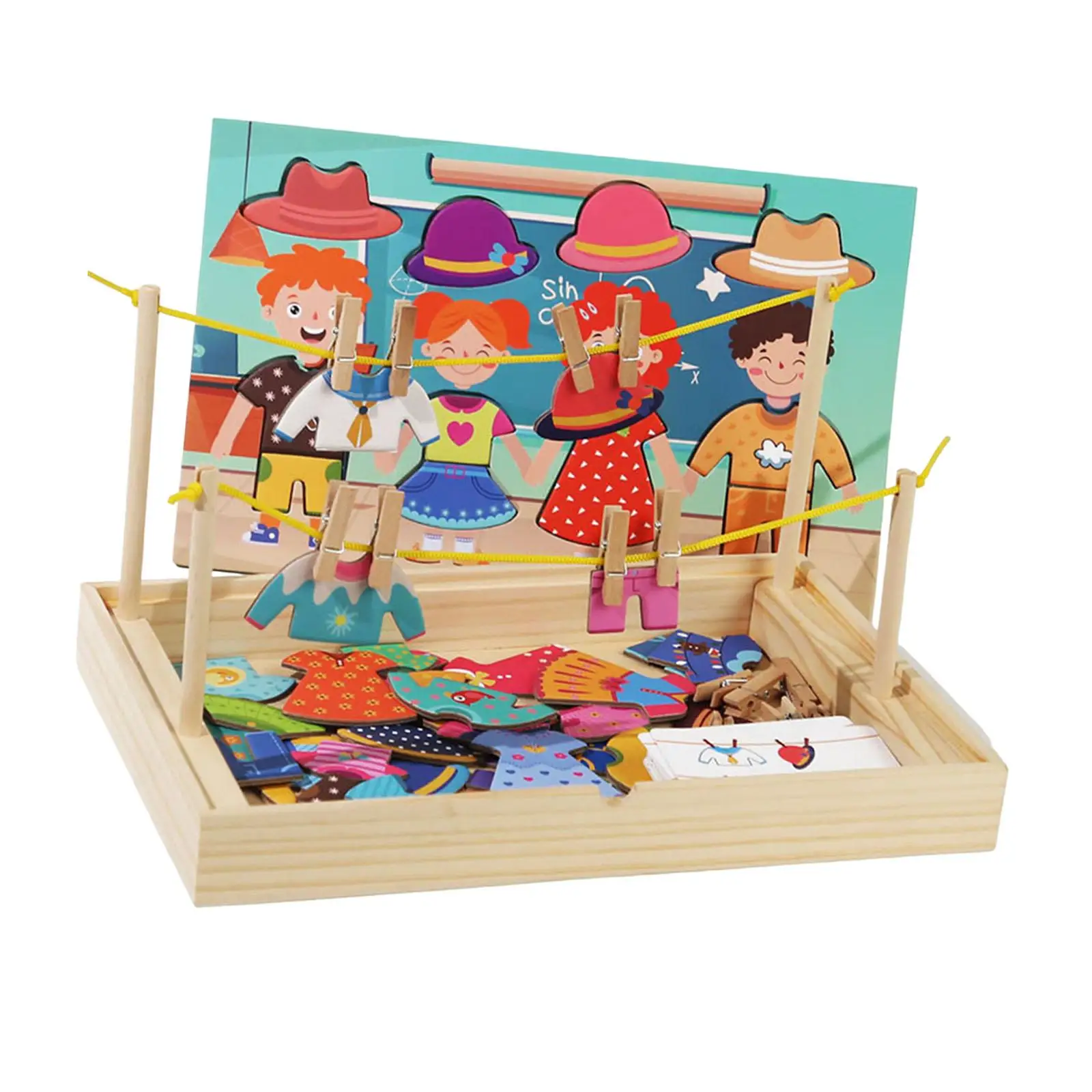 

Dress up Jigsaw Puzzles Pretend Play Sensory with Drying Rack Educational Game for Boys Girls Toddlers Kids Ages 2 3 4 5 Gifts