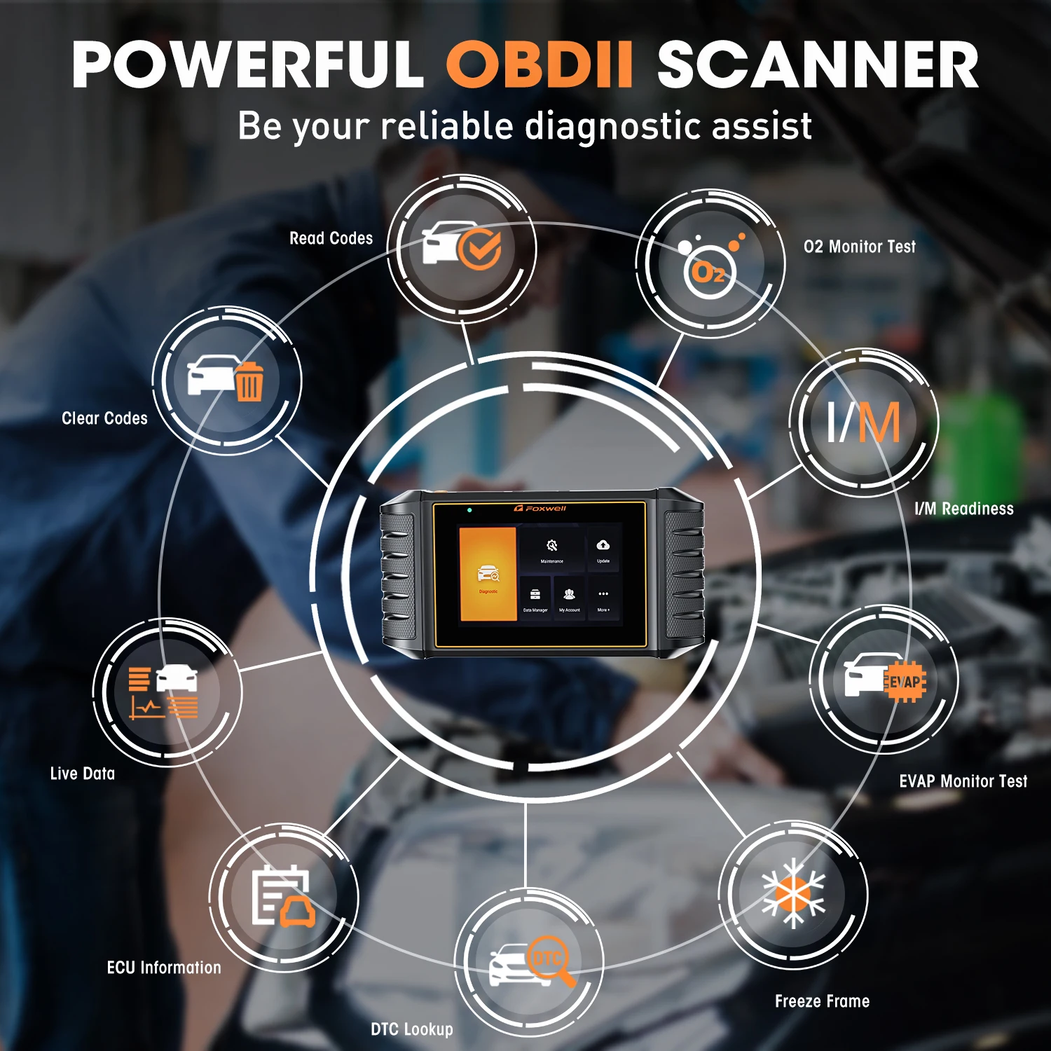 Foxwell NT726 OBD2 Scanner All System Scan Code Reader 12 Reset Service DPF TPMS SAS OBD 2 Car Diagnostic Scan Tool Free Upgrade