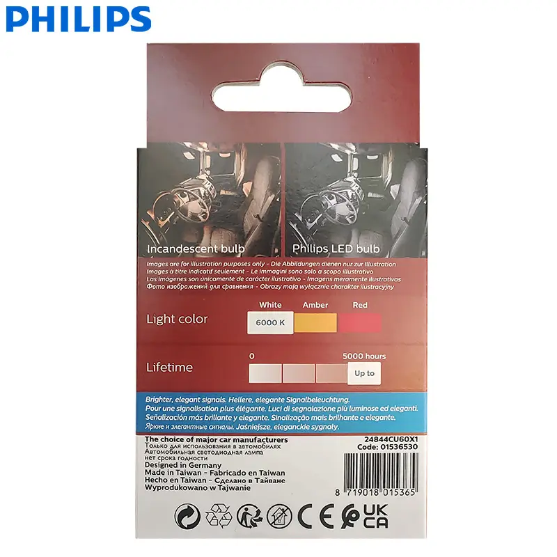 مصابيح إشارة LED داخلية للشاحنات فيليبس 24V Ultinon Pro6000 T10 W5W، إضاءة بيضاء دافئة 4000K، مصباح قراءة لوحة 24961WU60X2 - 4