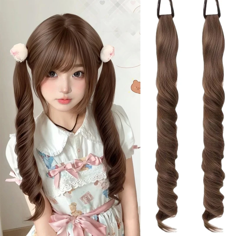 

2PCS Synthetic Ponytail Wig Hairpiece Hair Extensions 16inch Wavy Curly Roman curls Tails Elastic Fake Hair Tail for Women Wear