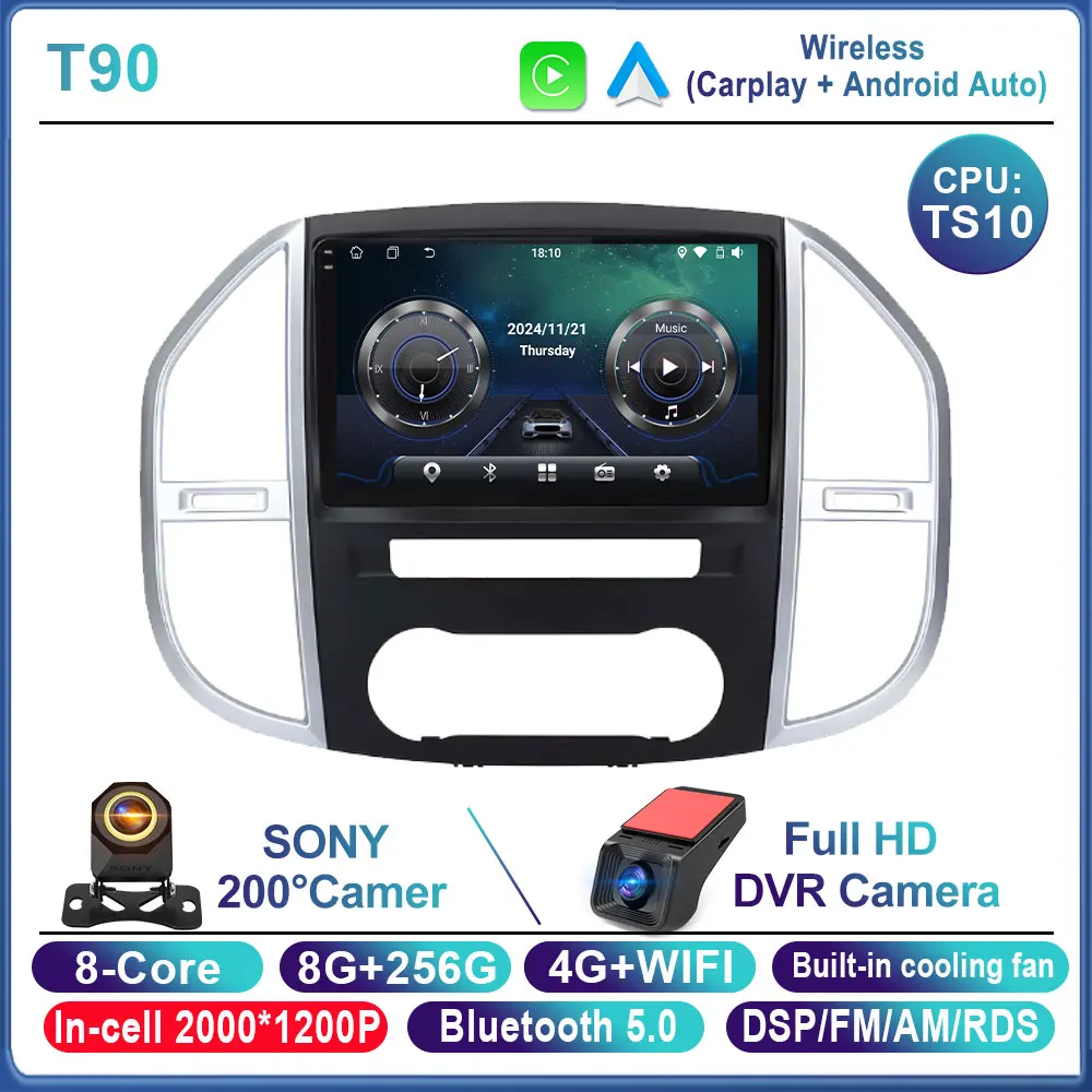 Android 15 Carplay Auto Autoradio voor Mercedes Benz Vito 3 W447 2014-2020 Navigatie Multimedia Videospeler Stereo Head Unit BT