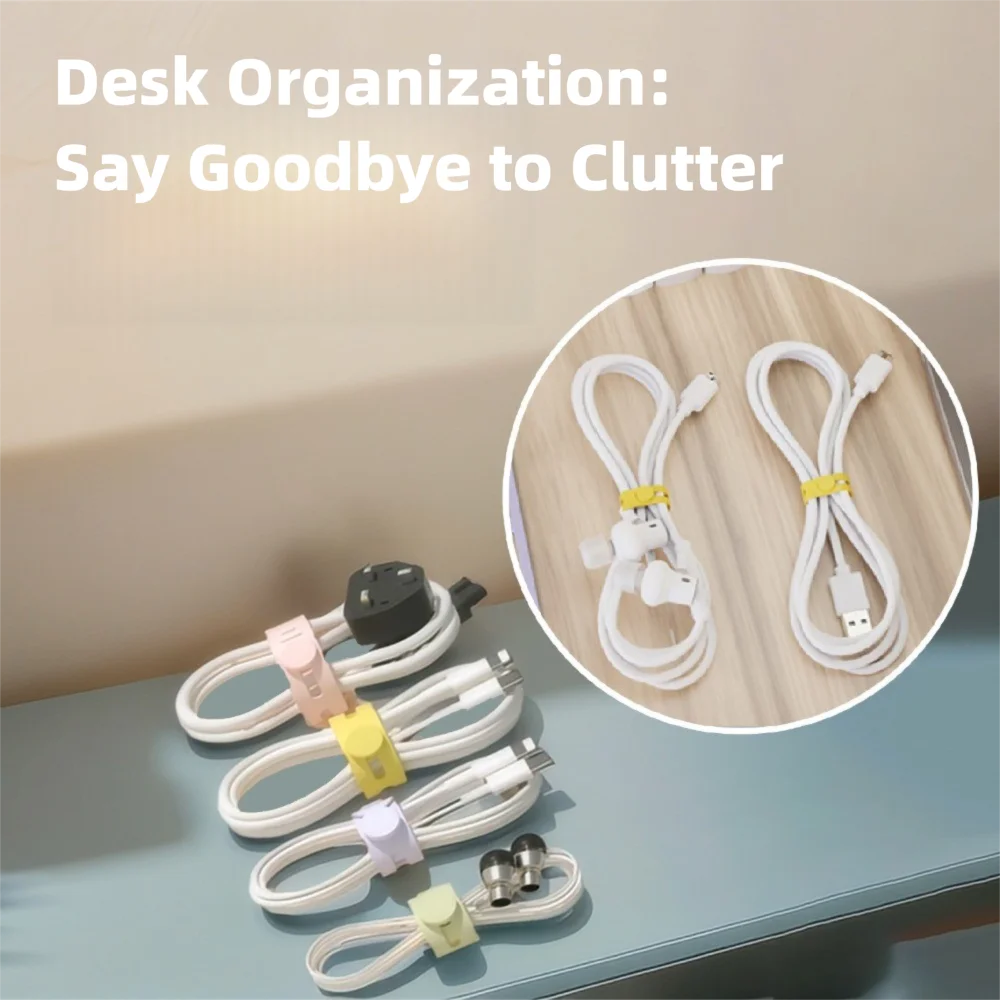 24PCS High Elasticity Cord Organizer Adjustable Fastening 24Pcs Set Silicone Cable Ties Durable Reusable Wire Organizer