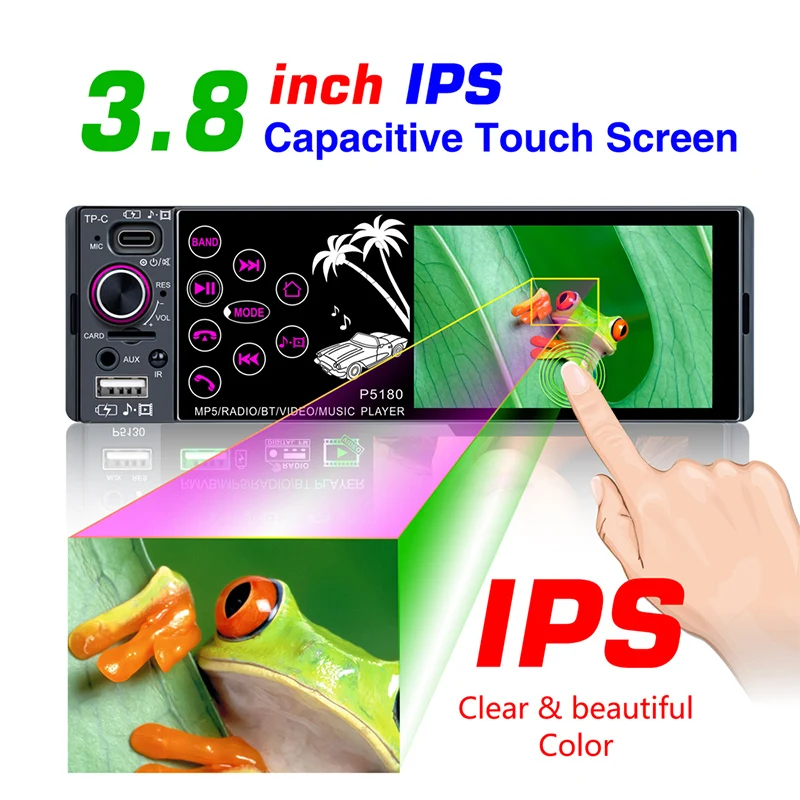 

‌3.8 Inch Multimedia Car Audio ‌FM Radio with Auto Memory ‌IPS Touch Screen MP5 Player Steering Wheel Control MP5